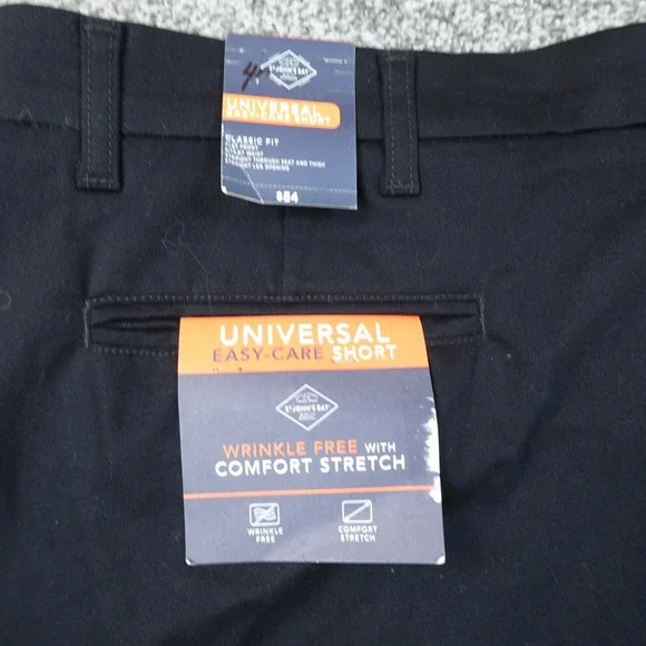 NEW St Johns Bay Shorts Mens 48 Black Chino Flat Front Comfort Stretch Flex Golf