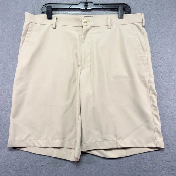 Peter Millar Wicking Performance Golf Shorts Mens 36 Khaki Tan Stretch 9 Inseam