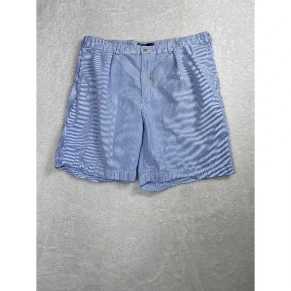 Polo Ralph Lauren Seersucker Shorts Tyler Pleated Blue Striped Cotton Mens Sz 42