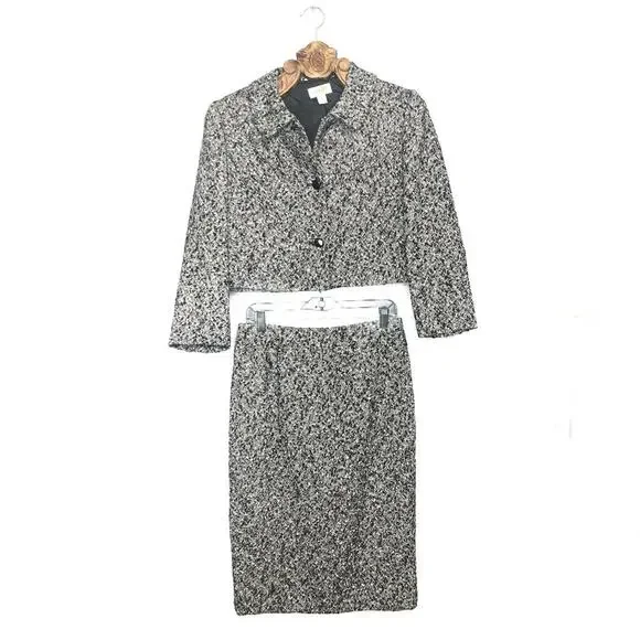 Talbots Vintage Set Pencil Skirt 10 Crop Blazer 12 Italian Wool Grey Tweed