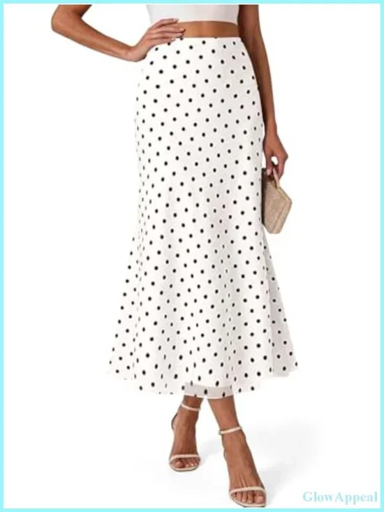Women's Polka Dot Midi Skirt High Waisted Flowy Maxi A-Line Summer