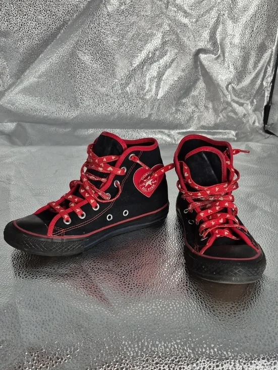 Converse Girl's 3 Black High-Top Sneakers with Red Accents