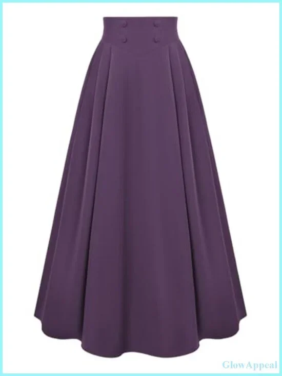 Scarlet Darkness Maxi Skirt High Waisted A-Line Side Pleats Pockets