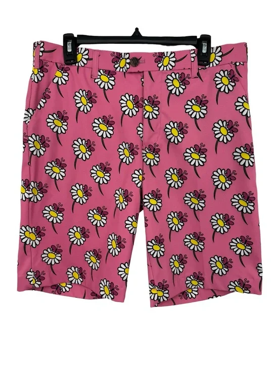 LoudMouth x WoodWorth Pink White Flower Butterfly Golf Shorts 34