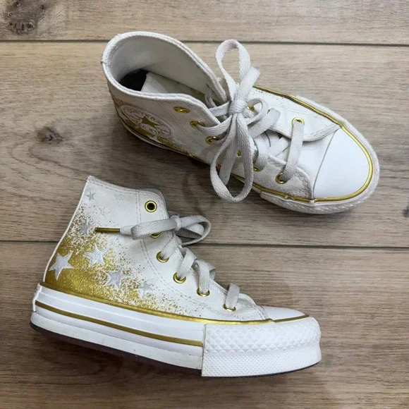 Converse Chuck All Star Eva Platform High Top White Gold Star Youth 13 Girls