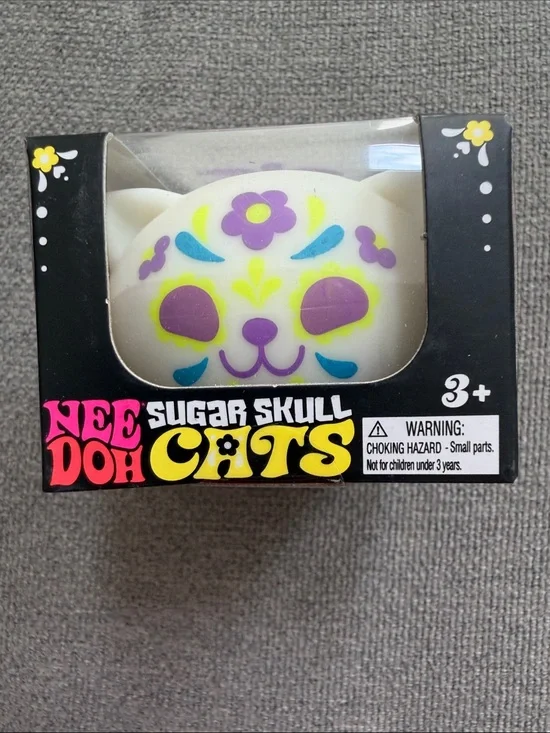 NeeDoh Sugar Skull Cats Squishy Toy - White with Purple & Yellow Accents