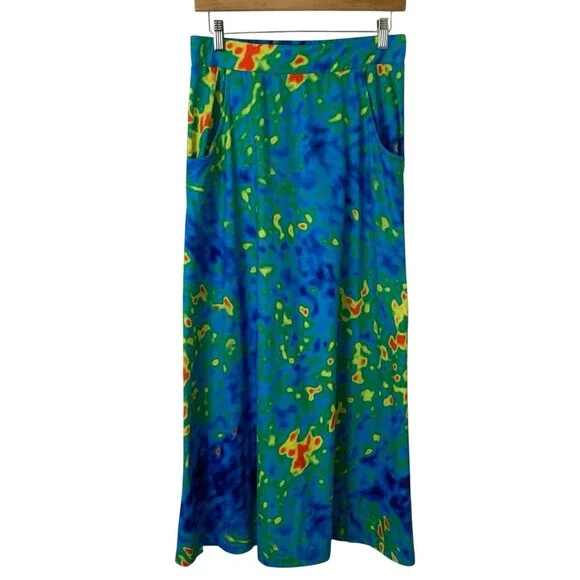 Svaha A-Line Tie Dye Heat Map Abstract Print Pull On Maxi Skirt Size M Pockets