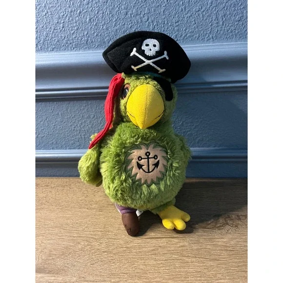 Disney Plush Pirate Parrot Green Anchor Skull Hat Stuffed‎ Animal Toy READ