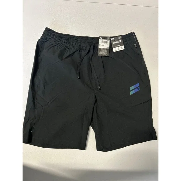 Hurley Sport Shorts Men Large Black Exist Slash Logo Light Weight Athletic NWT