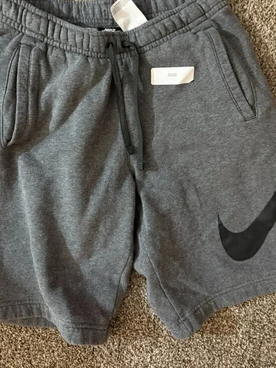 Nike Grey Sweat Shorts Large Black Swoosh Size S