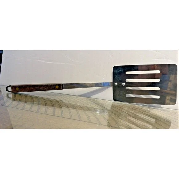 VTG Japan Stainless Steel Slotted Spatula Turner Wood Handle
