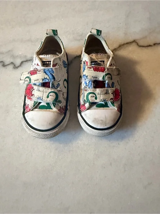 Converse Kids White Canvas Sneakers with Sea Monsters Print