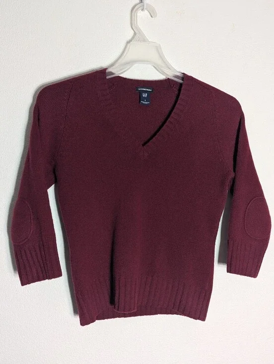 Vintage Gap Womens Sweater y2K Preppy Lambswool Elbow Patches Fall Winter Small