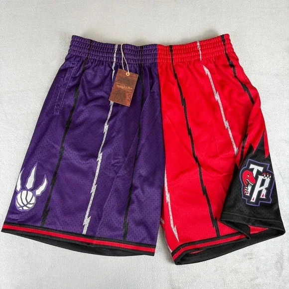 Toronto Raptors Mitchell Ness Split Swingman Shorts Mens 2XL Purple Red $95 NWT