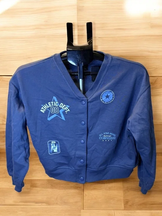 Converse Girls Blue Varsity Snap Front Sweatshirt Jacket Size L 11-12