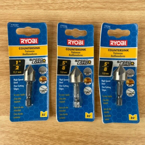 Ryobi 3 Piece Countersink‎ Drill Bit Set SpeedLoad Plus 1/2