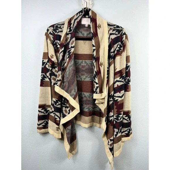 Skies Are Blue Womens Medium Southwestern Open Front Cardigan Tan‎ Brown 20295ST