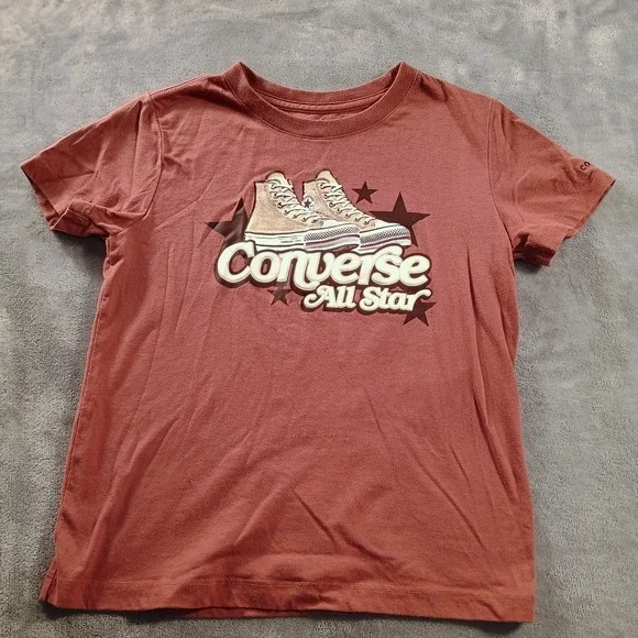 Converse Shirt‎ Kids 10-12 Red All Star Sneaker Graphic Logo T-Shirt Top
