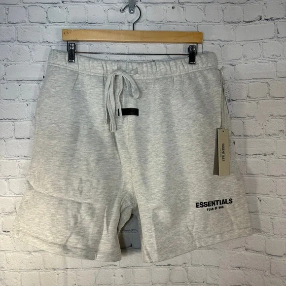 NEW Fear of God Essentials Mens Sweat Shorts Light Heather Grey Logo Size XL NWT