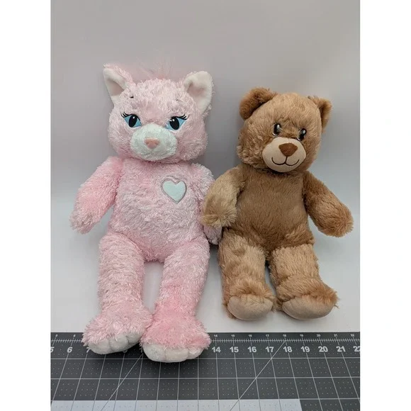 Build a Bear‎ Brown Bear Plush 16 Inch Pink Cat Embroidered Eyes Lot