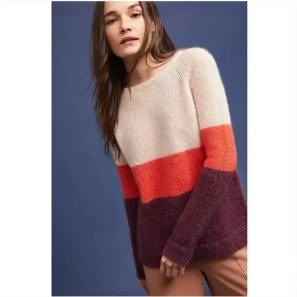Anthropologie Needle Louise Colorblock Mohair Merino Wool Sweater