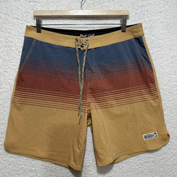Howler Bros Bruja Boardshorts Men's 38 Meridians Old Gold Stripes‎ Pockets Logo