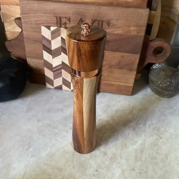 Wood Salt or Pepper Grinder with Copper Detail