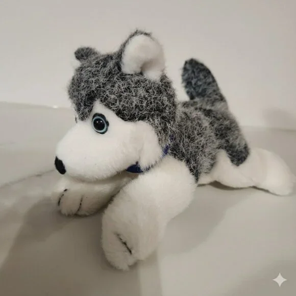 Husky Gas Dog Plush Stuffed Animal Blue Collar Realistic‎ Eyes