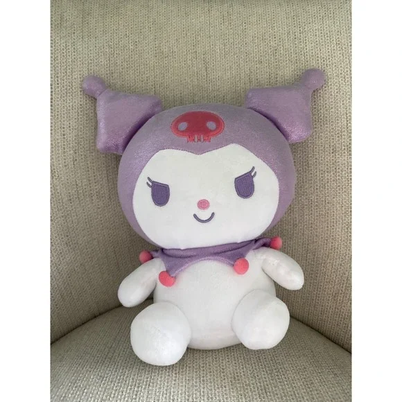Sanrio Kuromi Plush Lavender Purple Shimmer Hood Pink Skull Soft Toy 8 Inch