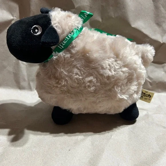 The Irish Soft Toy Co Medium Sheep Plush Cream‎ Black Ireland Ribbon Shamrock
