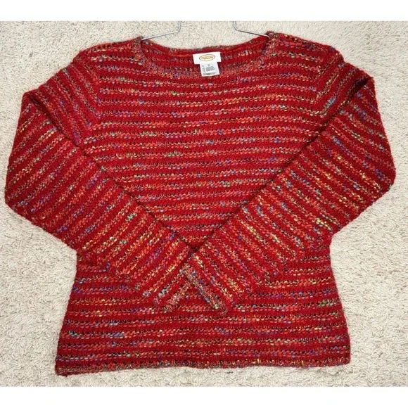 Talbots Wool Blend Open Weave Multicolor Pullover Sweater Size M Boat Neck Boho‎