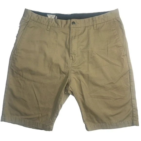 Volcom Khaki Chino Shorts Men's Size 36 Beige Flat Front Casual Skate