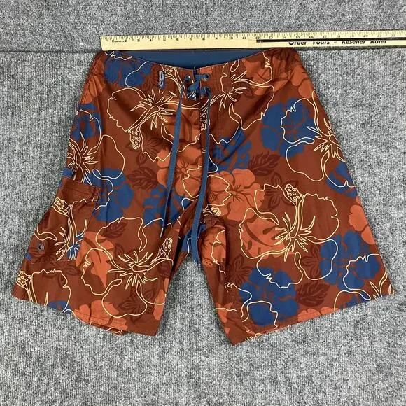 Crazy Shirt Hibiscus Board Short Men Size 30 Red Blue Tropical Floral Swim Trunk