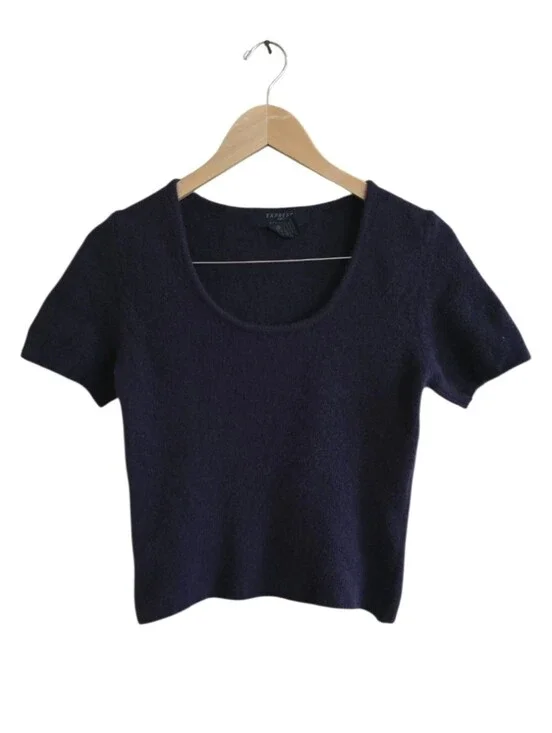 Express Deep Purple Wool & Angora Hair Blend Short Sleeve Sweater. Size Small