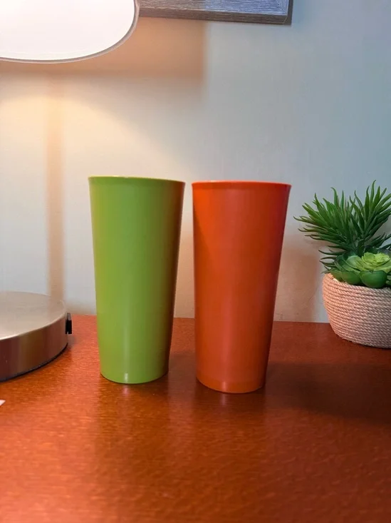 Tupperware Lot of 2 Tumbler Cups Harvest #1348 orange and green Vintage