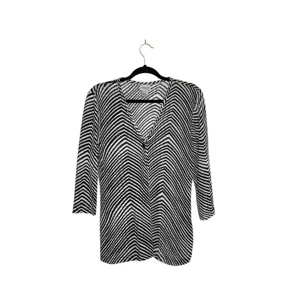 Chico’s Cardigan Black & White Striped Button Thin Semi-sheer 0 Small Women’s