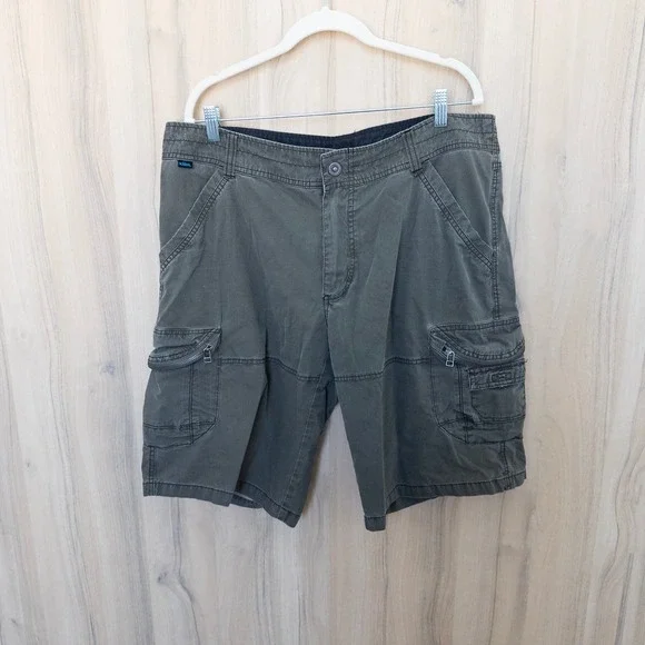 KUHL Mens Cargo Shorts 38 Green Vintage Patina Dye Hiking Utility Outdoor