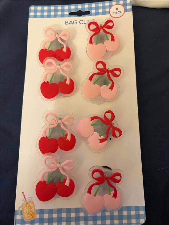 Cherry Bag Clips - Red & Light Pink Set (8 Piece)