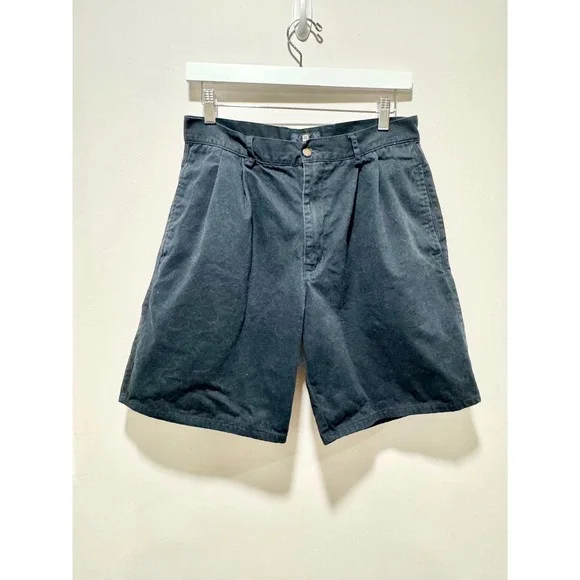 Givenchy Activewear Mens Black Cotton Pleated Chino Shorts Size 32/  29 Vintage