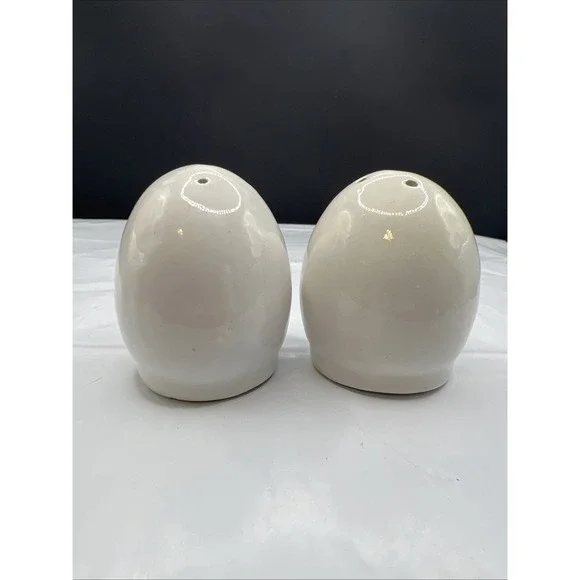 Vintage Italian Ceramic Egg Salt and Pepper Shakers White Mid Century Italy Cork