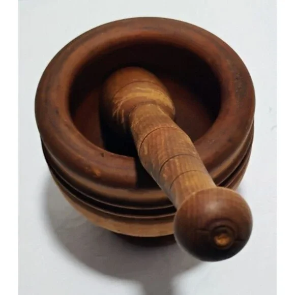 Vintage or Antique Wooden Mortar & Pestle Hand Turned Wood 4.5
