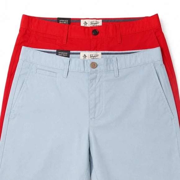 LOT of 2 Penguin P55 Chino Shorts Slim Fit Mens *32 Blue & Red Golf Active NWT