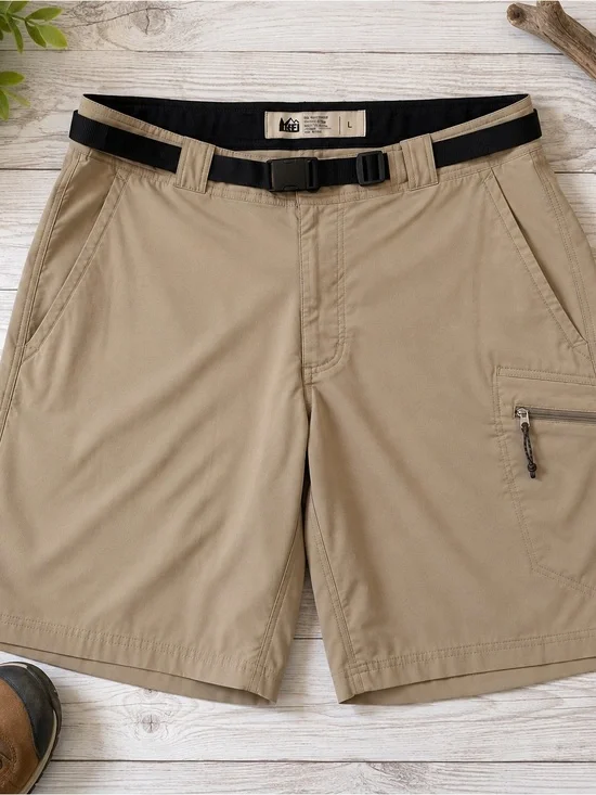 REI Co-op Men’s Trail Hiking Shorts Tan Nylon Size Large Adjustable Waist