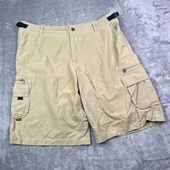 Kuhl Vintage Patina Dye Cargo Shorts Mens 2XL Khaki Tan Herringbone Utility