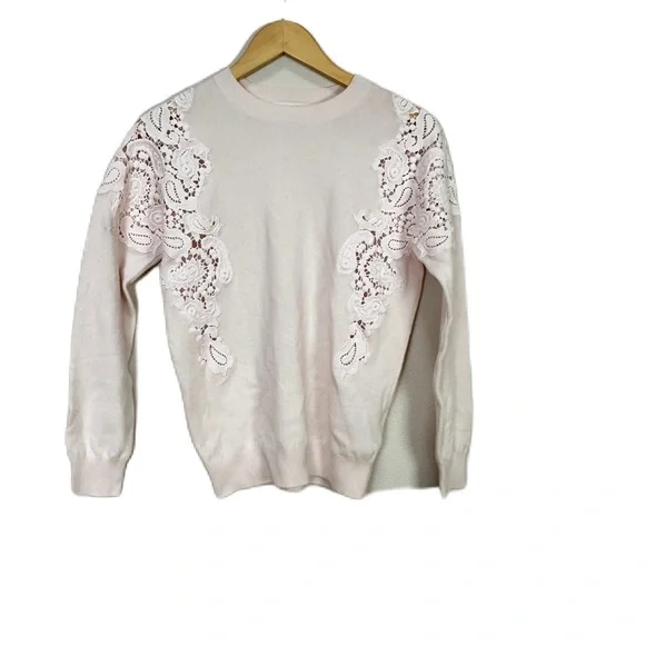 Ted Baker Tae Lace Shoulder Sweater Wool Cashmere Nude Pink Women’s Sz 4 US‎
