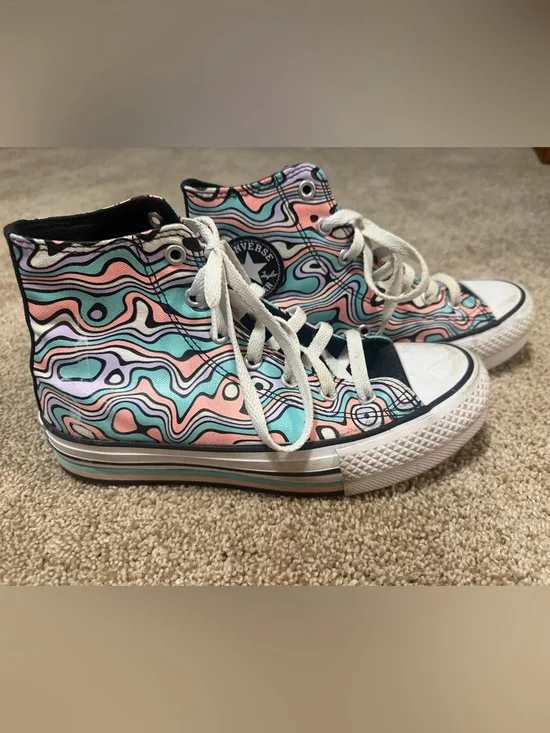 Converse High Top Sneakers in Mint, Pink & Black Swirl
