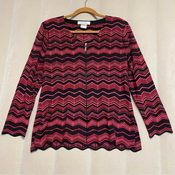 Exclusively Misook Women’s Zip Cardigan Sweater Small Chevron Designer Luxury