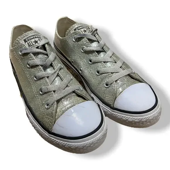 Converse Girls Sneakers‎ 3 All Star Chuck Taylor Silver Gold Glitter Low 641727C