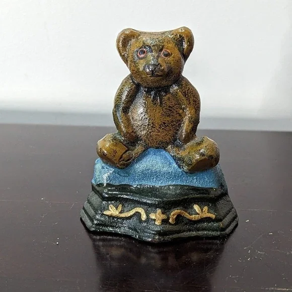 Vintage Unbranded Teddy Bear Doorstop Small Brown Cast Iron Good Hand Painted‎