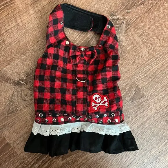 Biker Dog Dress Buffalo Plaid Punk Style Skulls Size Small Best fits